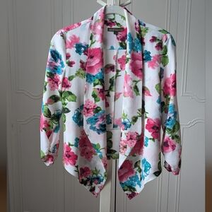 Pink and Blue Floral Blazer Open front And 3/4 Sleeves SzS